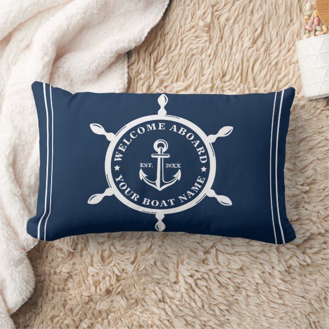 Coussin Rectangle Nautical Navy Blue Custom Boat Nom Ancre (Couverture)
