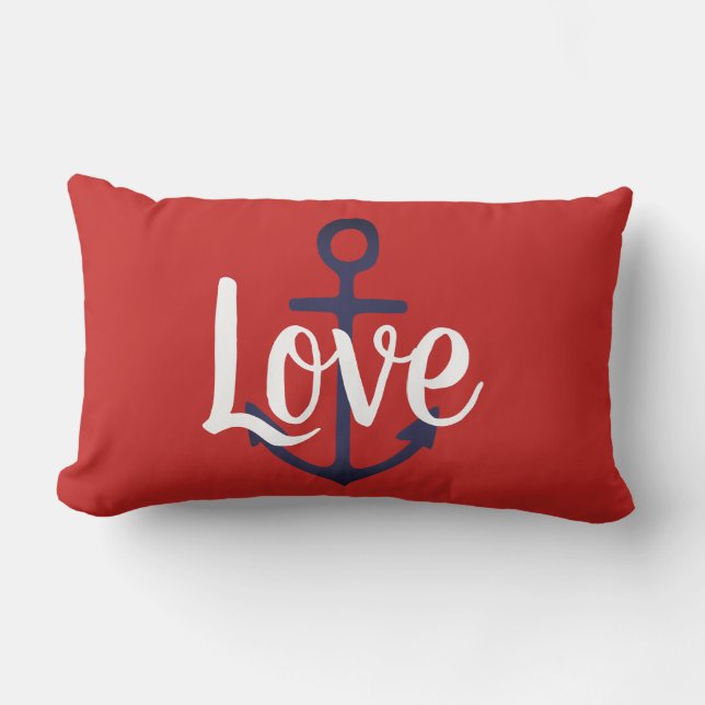 Coussin Rectangle nautique ANCRE + lettrage en écriture cursive AMOU (Recto)