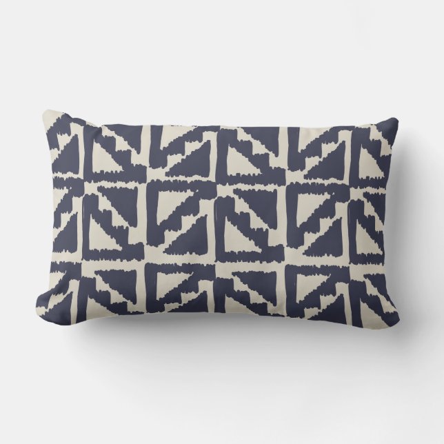 Coussin Rectangle Navire Blue Ivory Tribal Print Ikat Triangle Motif (Recto)