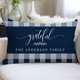 Coussin Rectangle Navy & Blanc à carreaux de bison Personnalisé Grat