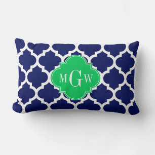 Coussin Rectangle Navy Blanc Marocain #5 Émeraude 3 Initiale Monogra