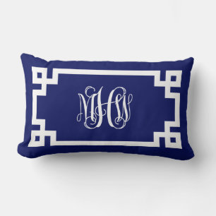 Coussin Rectangle Navy Blanc Vigne Script Monogramme Grec clé DIY Fo