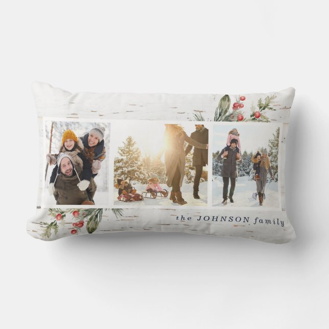 Coussin Rectangle Navy Blue Farmhouse Photo Collage Plaid Xmas (Recto)