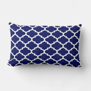 Coussin Rectangle Navy Blue White Moroccan Quatrefoil Pattern #2