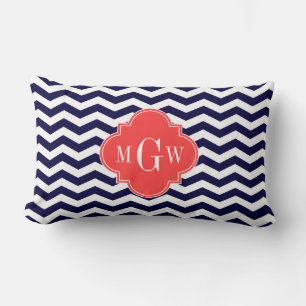 Coussin Rectangle Navy Chevron Corail Rouge Quatrefoil 3 Monogram Tn