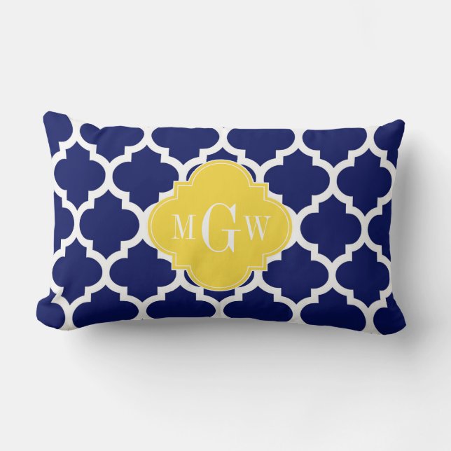 Coussin Rectangle Navy Wht Moroccan #5 Pineapple 3 Initial Monogram (Recto)