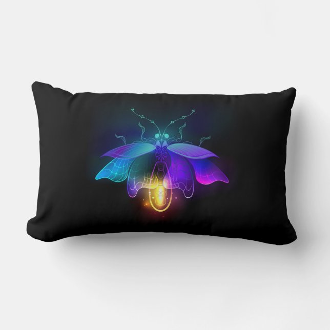 Coussin Rectangle Neon Firefly sur noir (Recto)