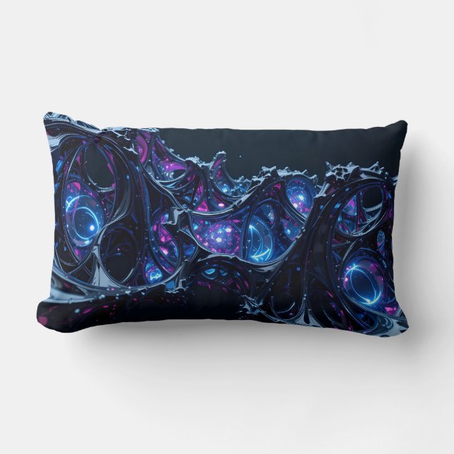 Coussin Rectangle Neon Nexus : Structure Techno-Organique Intertissé (Recto)