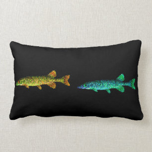 Coussin Rectangle Neon or jaune, bleu brillant long poisson et noir