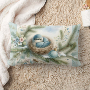 Coussin Rectangle Nid de merlebleu avec ornements dans les pins en h