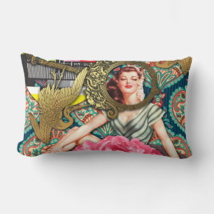 Coussin Rectangle No Signal - Collage numérique Cheeky Lady