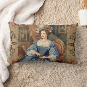Coussin Rectangle Noblewoman Vintage Élégante dans une Robe Bleue La