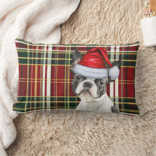 Coussin Rectangle Noël Boston Terrier Dog Holiday Plaid