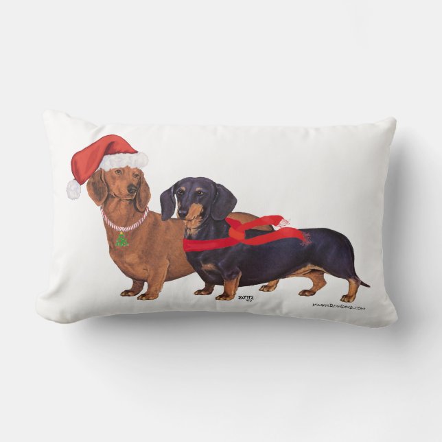 Coussin Rectangle Noël des Dachshunds (Recto)