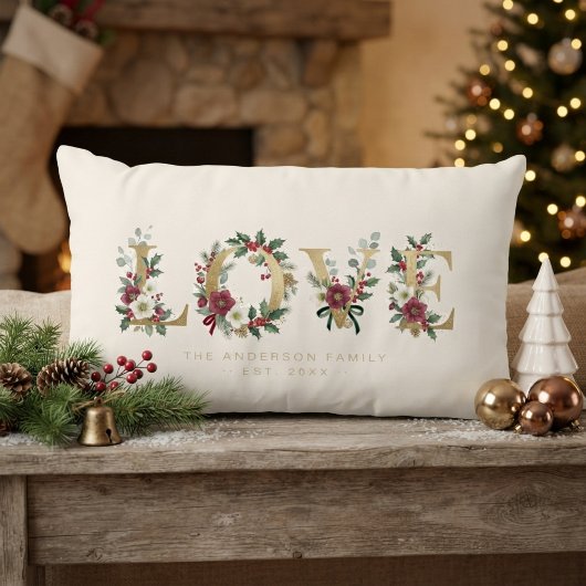 Coussin Rectangle Noël doré AMOUR Holly & Feuillage MH26