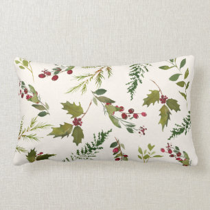 Coussin Rectangle Noël élégant de verdure de baie de houx d'hiver