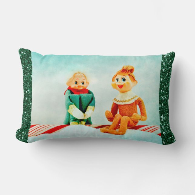 Coussin Rectangle Noël Elf Première Date avec cadre de Parties scint (Recto)