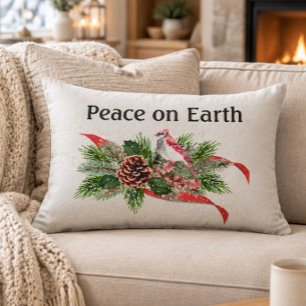 Coussin Rectangle Noël en forêt Cardinal rouge