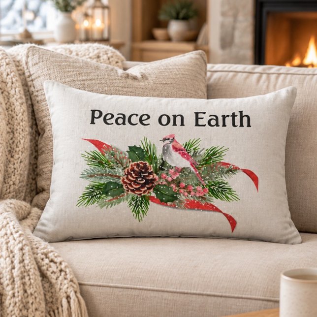 Coussin Rectangle Noël en forêt | Cardinal rouge (Créateur téléchargé)
