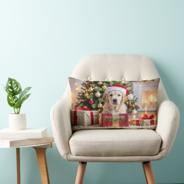 Coussin Rectangle Noël Golden Retriever (Chaise)