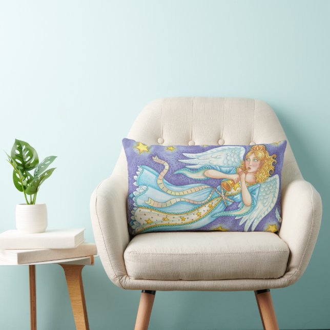 Coussin Rectangle Noël mignon, Angel Musicien Jouant Sa Corne (Chaise)