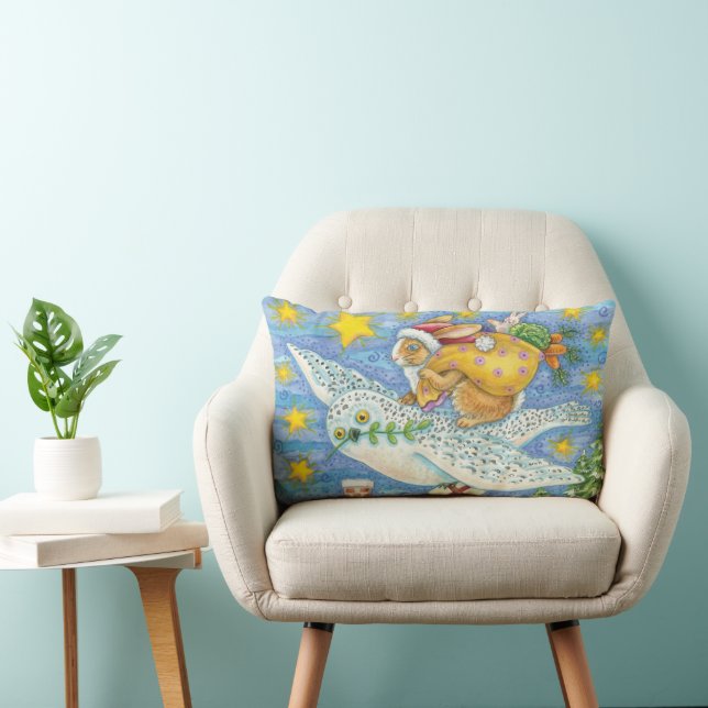 Coussin Rectangle Noël mignon avec lapin comme Père Noël sur Hibou (Chaise)