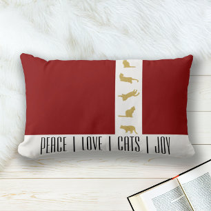 Coussin Rectangle Noël Moderne Rouge Blanc Or Amoureux des Chats