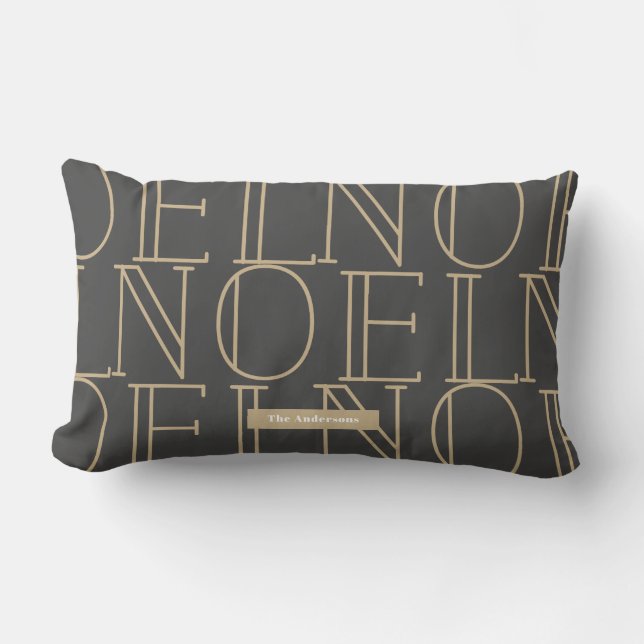 Coussin Rectangle NOEL Motif gris foncé et or (Recto)