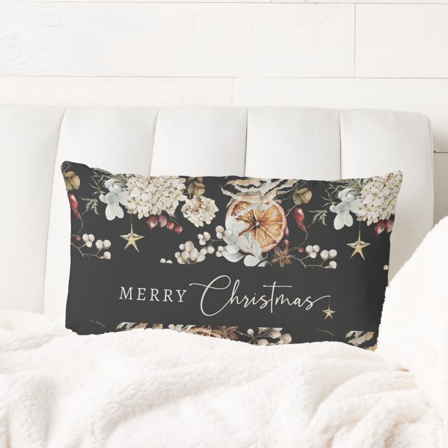 Coussin Rectangle Noël noir (Black Rustic Boho Merry Christmas Lumbar Pillow
)