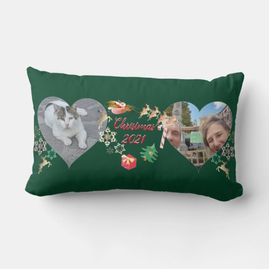 Coussin Rectangle Noël Père Noël et Reindeer 2 Photos Salutation (Verso)