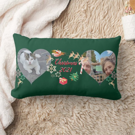 Coussin Rectangle Noël Père Noël et Reindeer 2 Photos Salutation (Couverture)