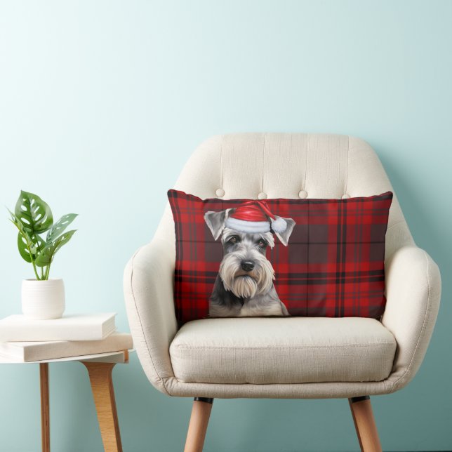 Coussin Rectangle Noël pour amateur de chiens Schnauzer plaid de fêt (Chaise)