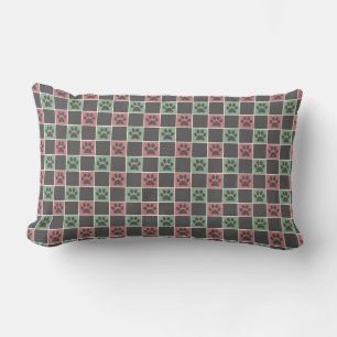 Coussin Rectangle Noël rouge et vert motif Empreinte de patte à thèm