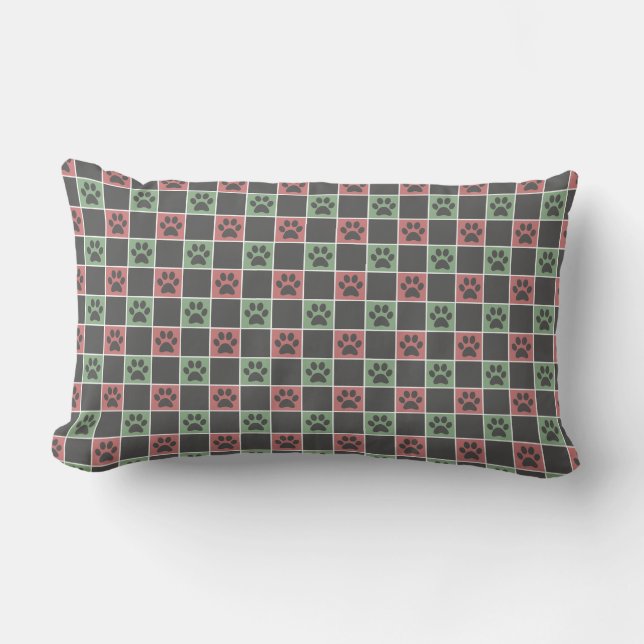 Coussin Rectangle Noël rouge et vert motif Empreinte de patte à thèm (Recto)