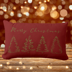 Coussin Rectangle Noël Rouge Rustique Arbre Pin Vintage