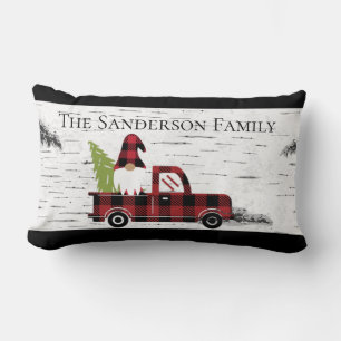 Coussin Rectangle Noel rustique Gnome Rouge Camion Buffalo Plaid Lum