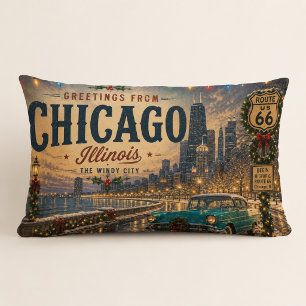 Coussin Rectangle Noël sur la route 66 à Chicago Illinois vintage