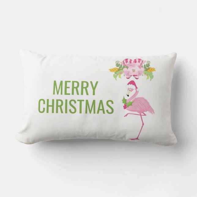 Coussin Rectangle Noël tropical Flamant rose rose (Recto)