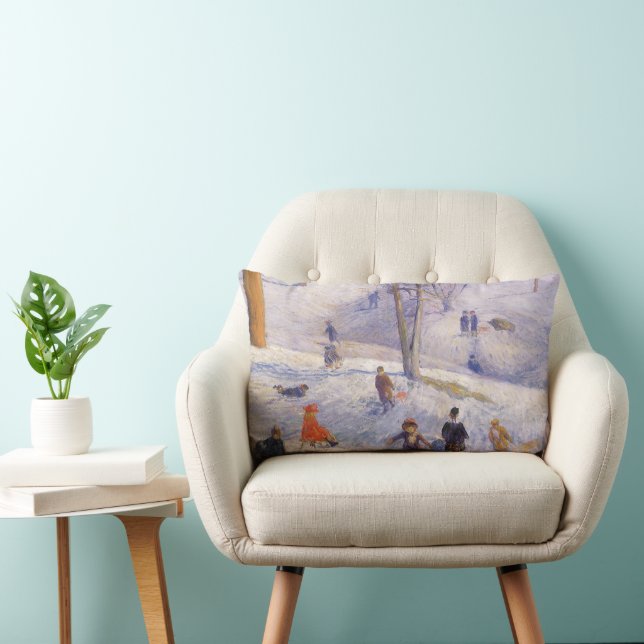 Coussin Rectangle Noël vintage, traîneau, Central Park Glackens (Chaise)