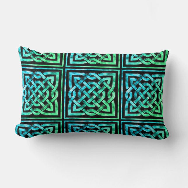 Coussin Rectangle Noeud celtique - Carré bleu vert (Recto)