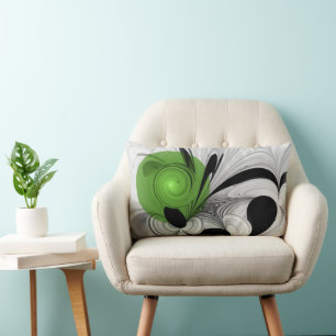 Coussin Rectangle Noir Abstrait et blanc avec art fractal vert