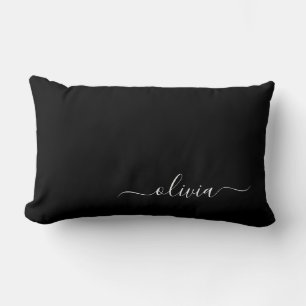 Coussin Rectangle Noir Blanc Moderne Minimaliste Élégant Monogramme