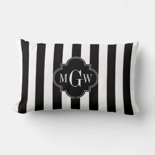 Coussin Rectangle Noir Blanc Rayure Noir Quatrefeuille 3 Monogramme