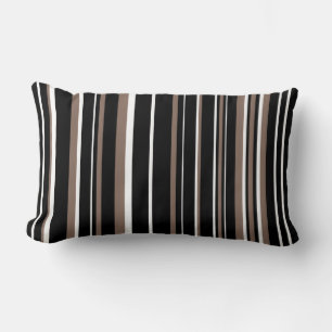Coussin Rectangle Noir, Brun Taupe et Rayure de Code-Barres Blanche