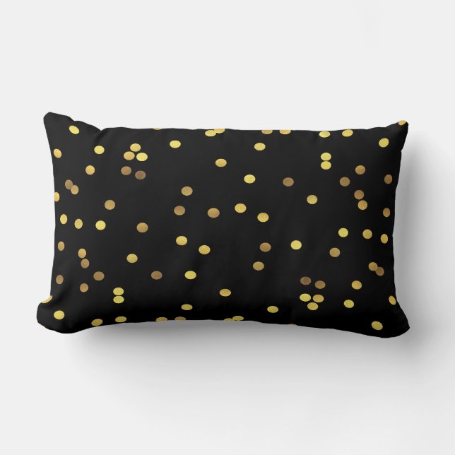 Coussin Rectangle Noir chic de confettis de feuille d'or (Recto)