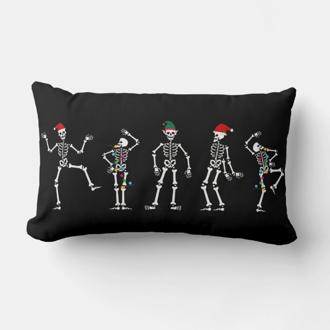 Coussin Rectangle Noir et Blanc Danser Noël Squelette (Recto)