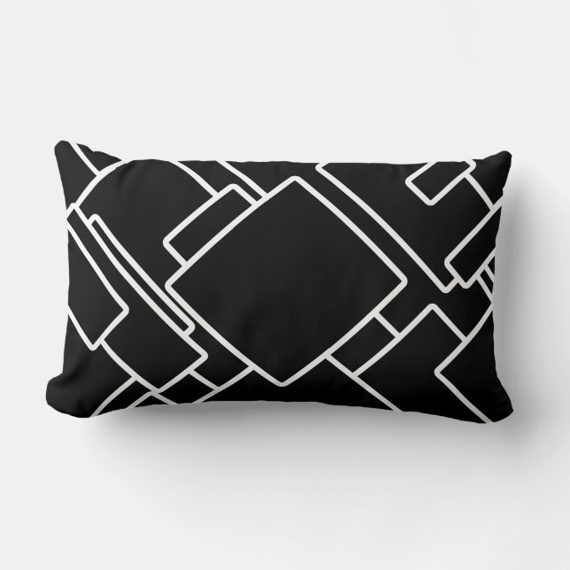 Coussin Rectangle Noir et blanc Moderne Géométrique Abstraite (Recto)