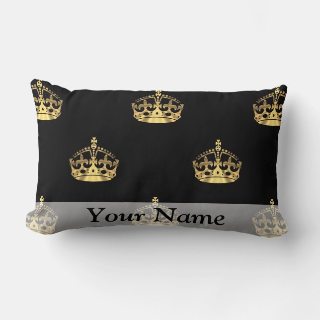 Coussin Rectangle Noir et motif de couronne d'or (Recto)
