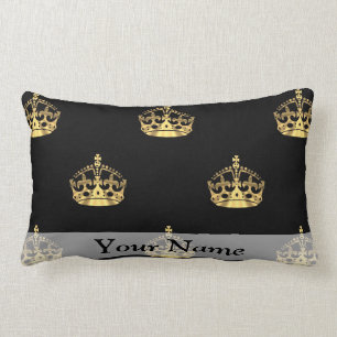 Coussin Rectangle Noir et motif de couronne d'or