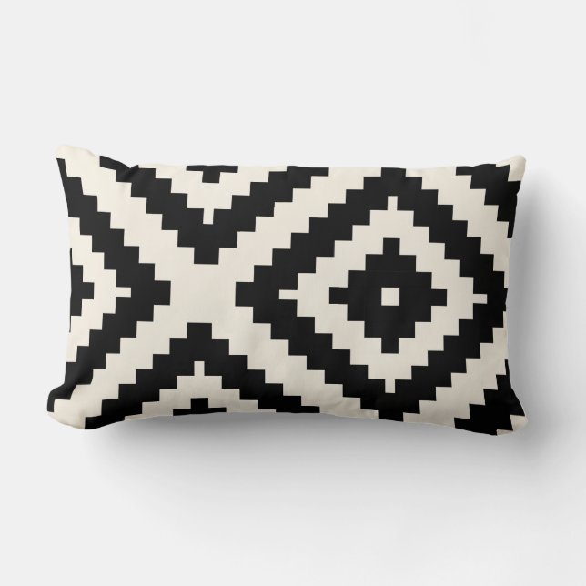 Coussin Rectangle Noir géométrique et crème de motif de zigzag (Recto)
